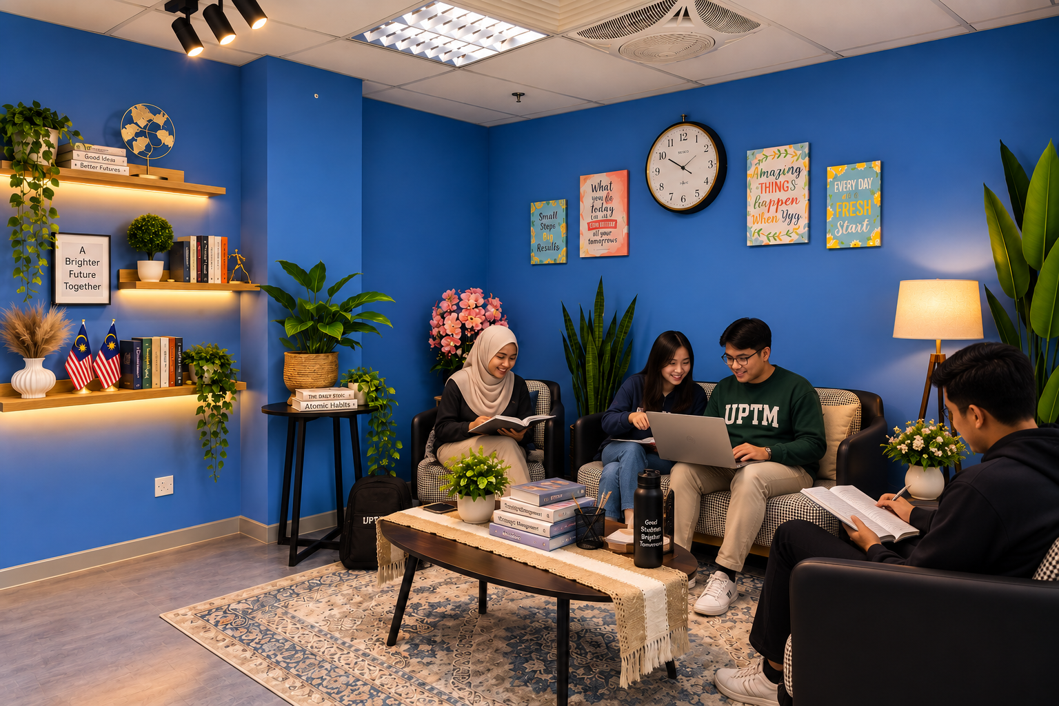 Students studying together on campus